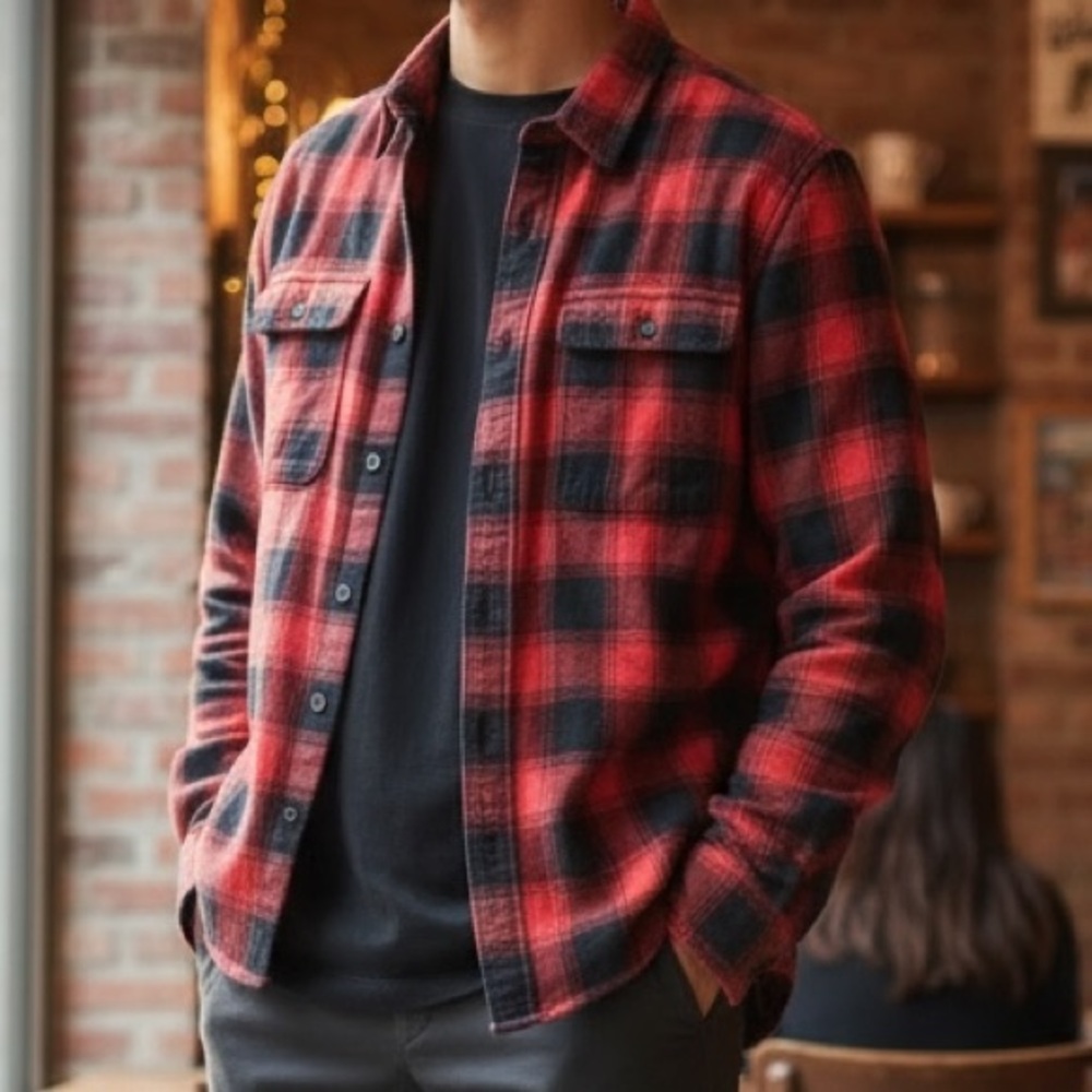Lucky Brand Red and Black Plaid Shirt